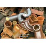 LARGE QUANTITY OF GLAZED TERRACOTTA PIPE FITTINGS, MIXED SIZES & STYLES