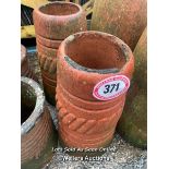 A PAIR OF TERRACOTTA CHIMNEY POTS, WITH ROPE DESIGN, 58CM (H)