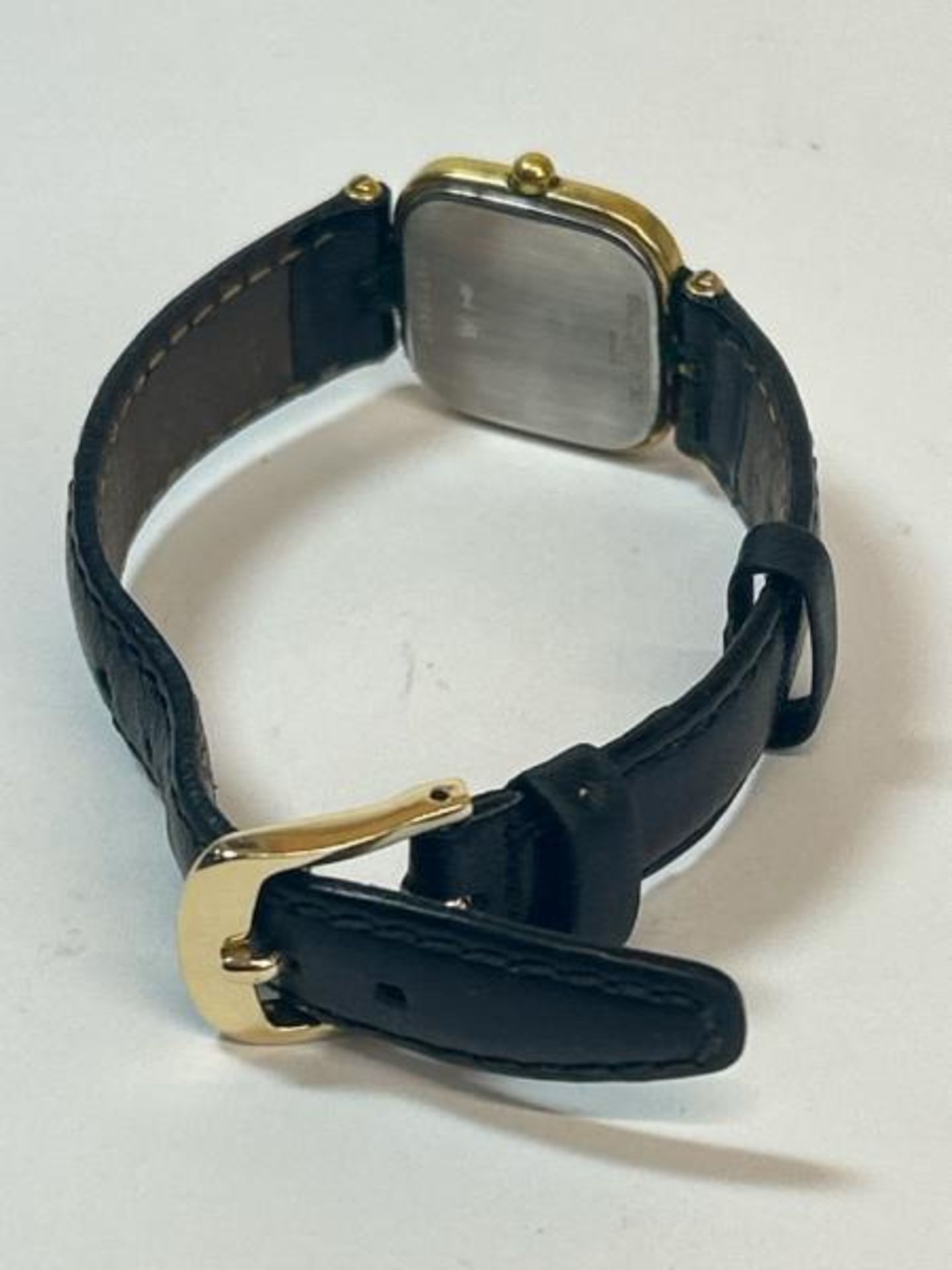 Vintage Longines gold plated wristwatch no.21712443 with quartz movement on black leather strap / SF - Bild 5 aus 5