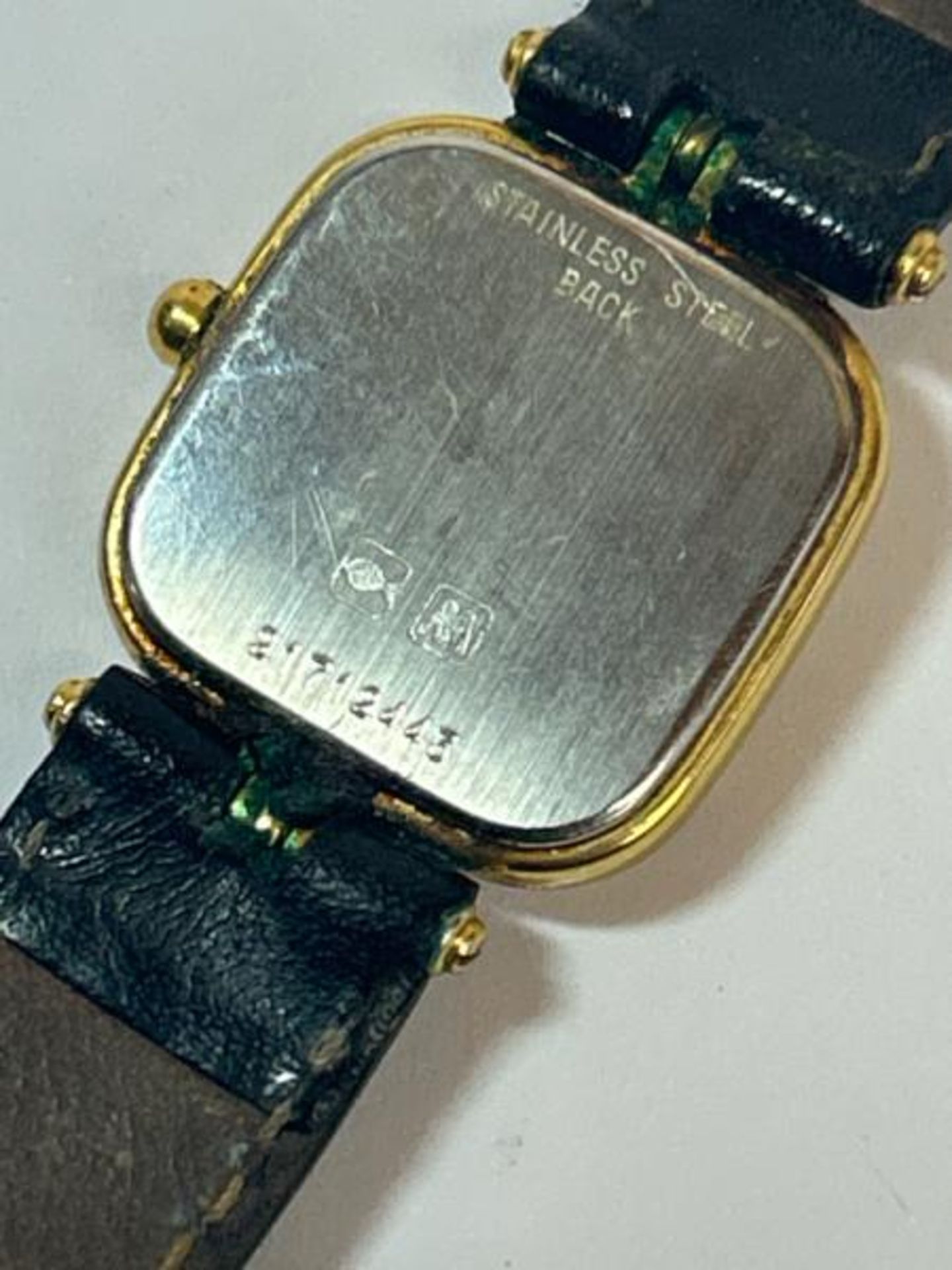 Vintage Longines gold plated wristwatch no.21712443 with quartz movement on black leather strap / SF - Bild 4 aus 5