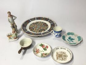 Ceramics including a vintage German porcelain figure of a hockey player, Spode "Lindisfarne