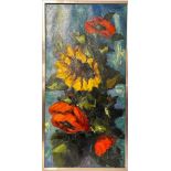 Still life painting of flowers, oil on canvas, signed, 40 x 81cm / AN59