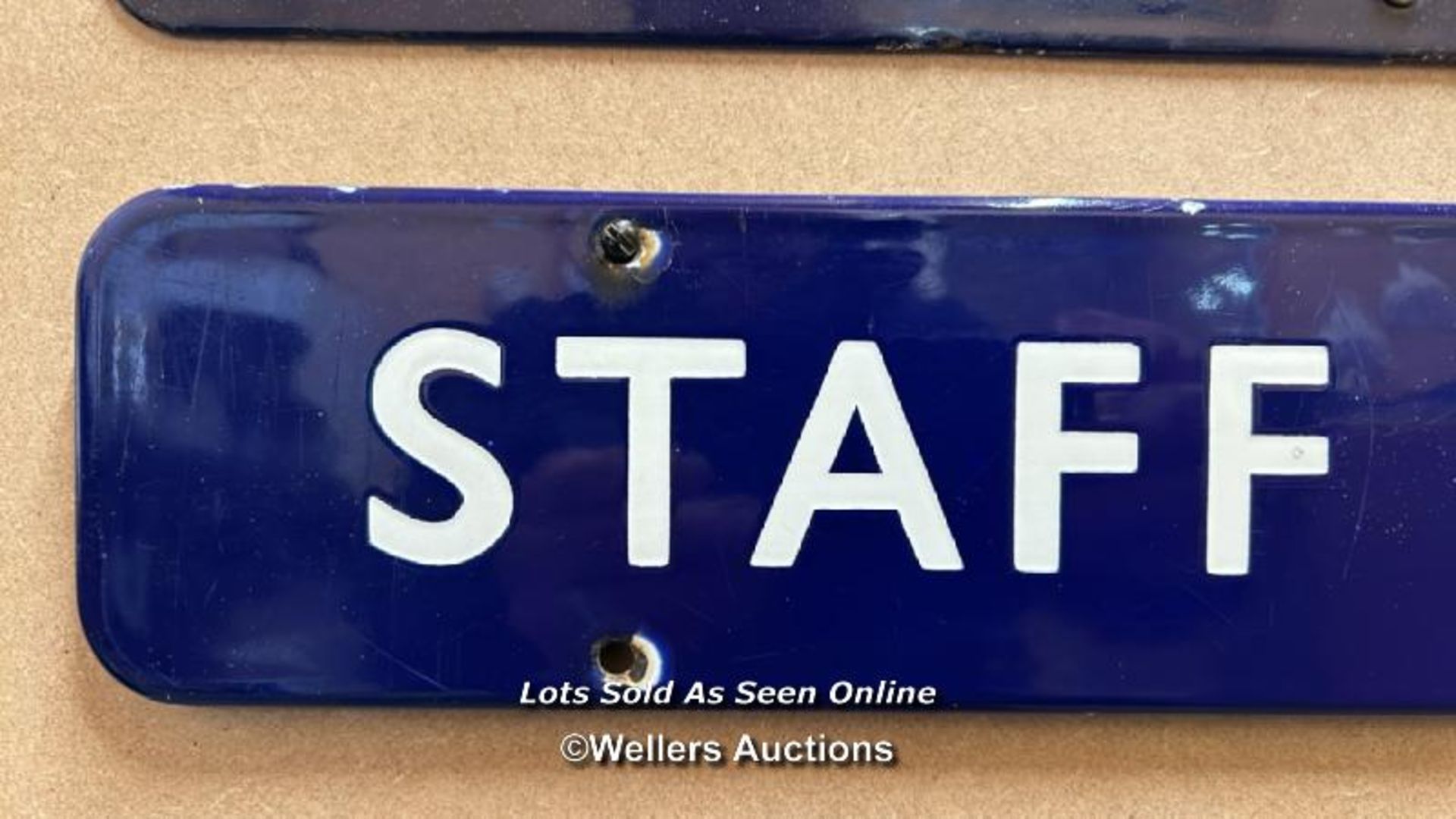 Vintage enamel railway sign"STAFF ONLY", 46x9cm - Image 2 of 3