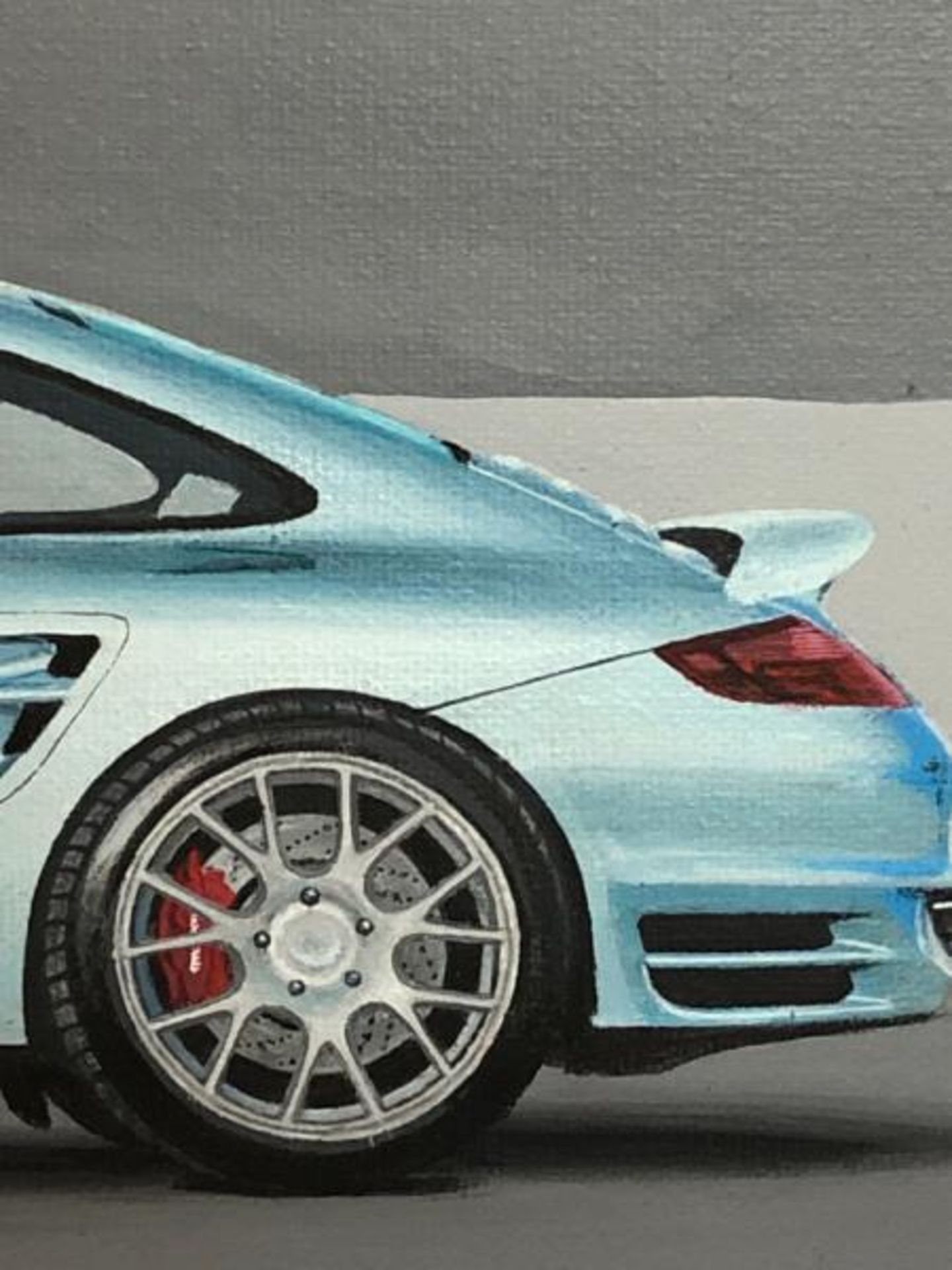John Victor, "Metallic Blue Sky" (Porsche 911 Turbo) acrylic on canvas, signed with certificate, - Bild 3 aus 7