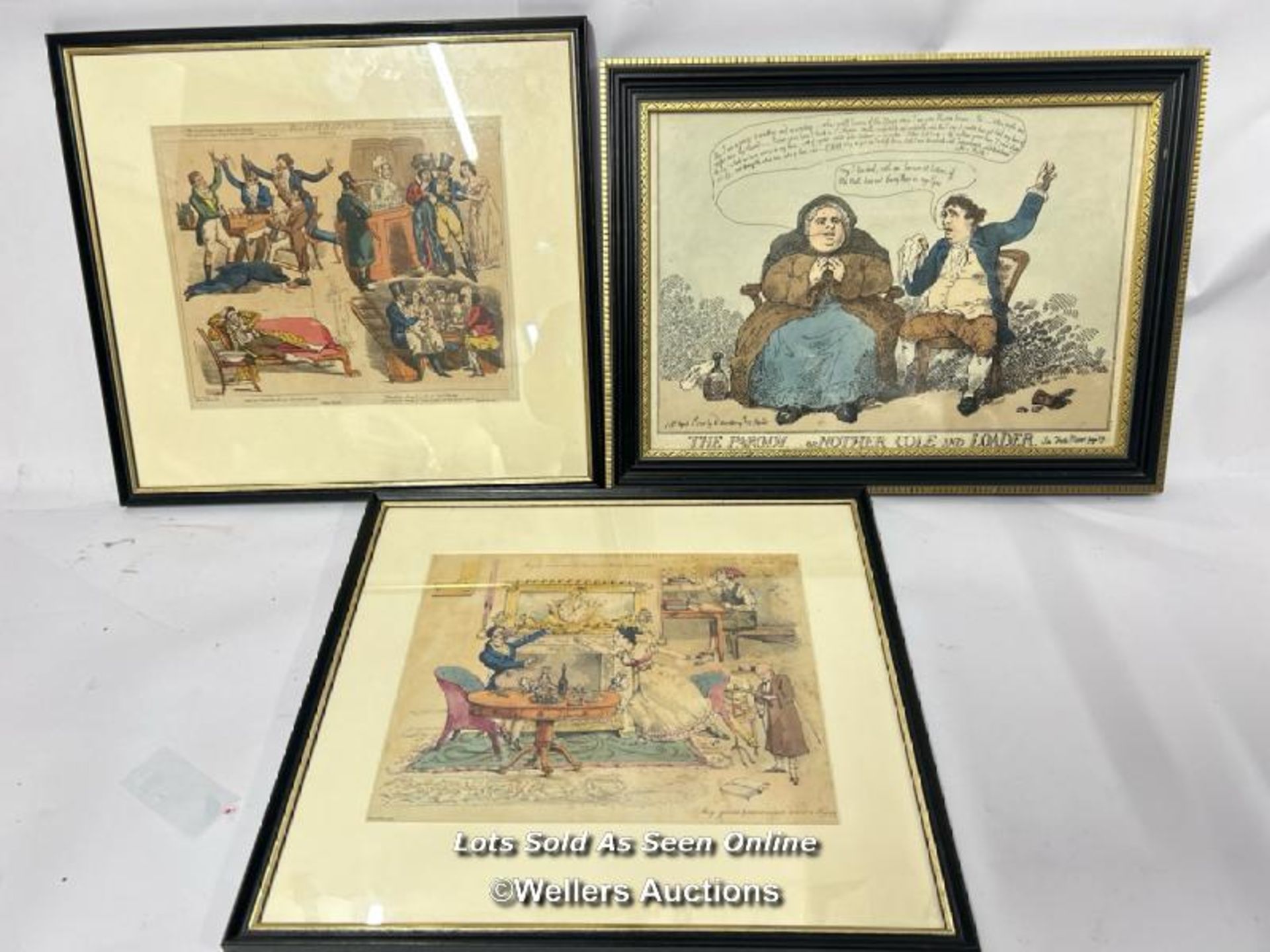 Three framed humorous lithograph prints /AN52