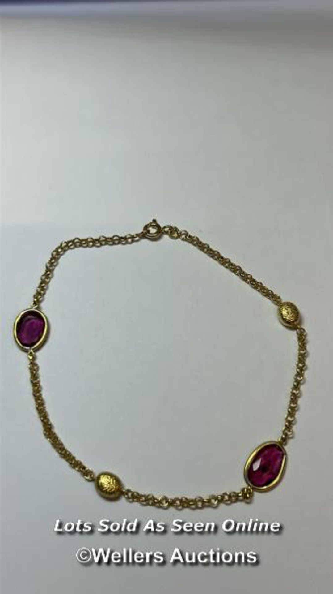 Gold plated pink tourmaline anklet/bracelet. Length 22cm. / SF