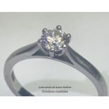Solitare diamond ring set in platinum. Diamond weight 0.41ct, diamond colour G, clarity SI1, ring...