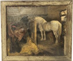 Helen Collins (1921 - 1990) " The Stables at Pursers Farm", oil on canvas, unsigned, 60.5 x 50.5cm /