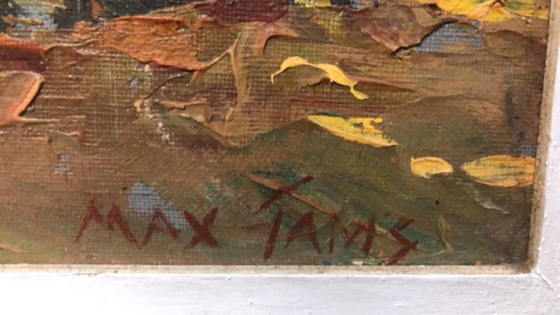 Original oil on canvas of a bench under a tree signed Max Tams, 61 x 52cm / AN60 - Image 5 of 6