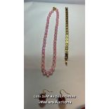 Push composite glass beaded necklace, length 23cm, beads 8mm, and a pair of red hardstone camelian