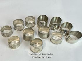 *Twelve assorted napkin rings including five hallmarked silver, silver weight 161g / AN17
