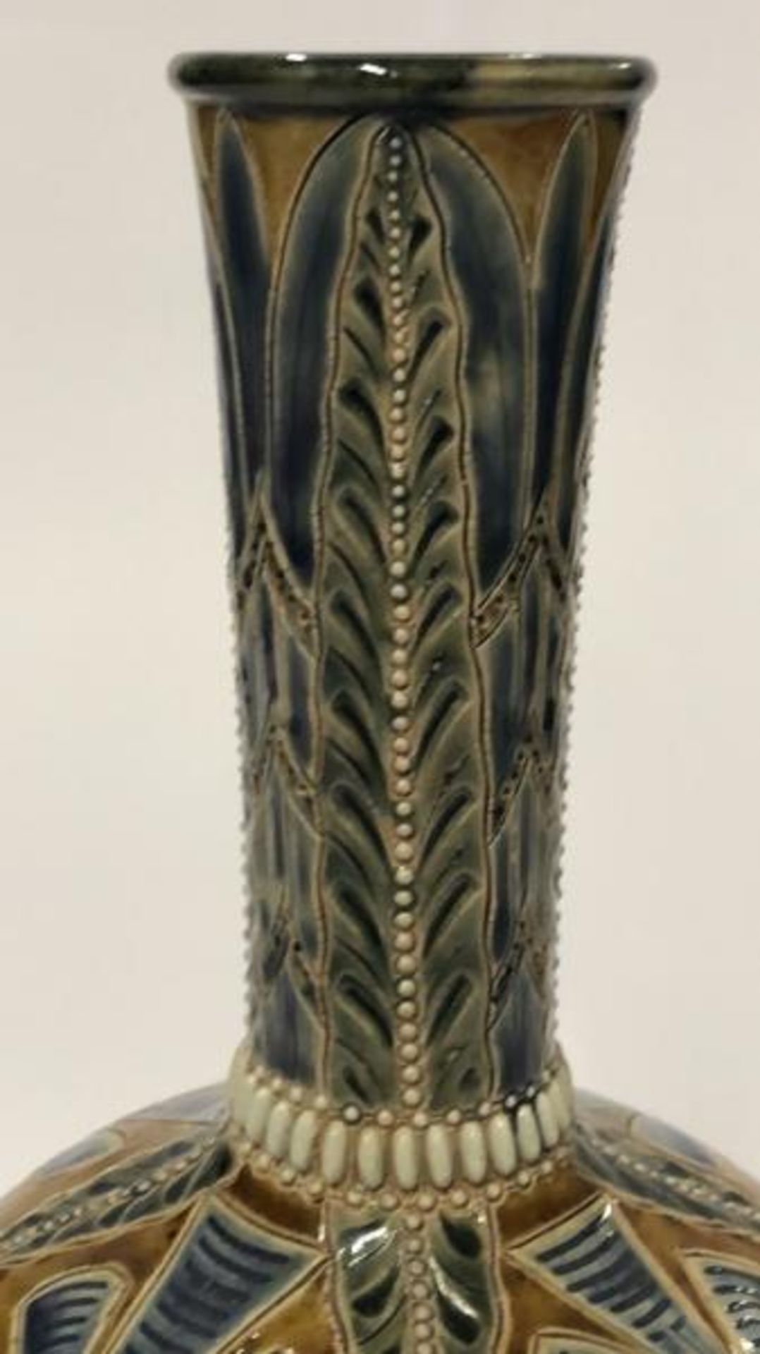*Victorian Royal Doulton Emily Stormer stoneware bottle vase, stamped 1879, 27.5cm high (lot subject - Image 5 of 8