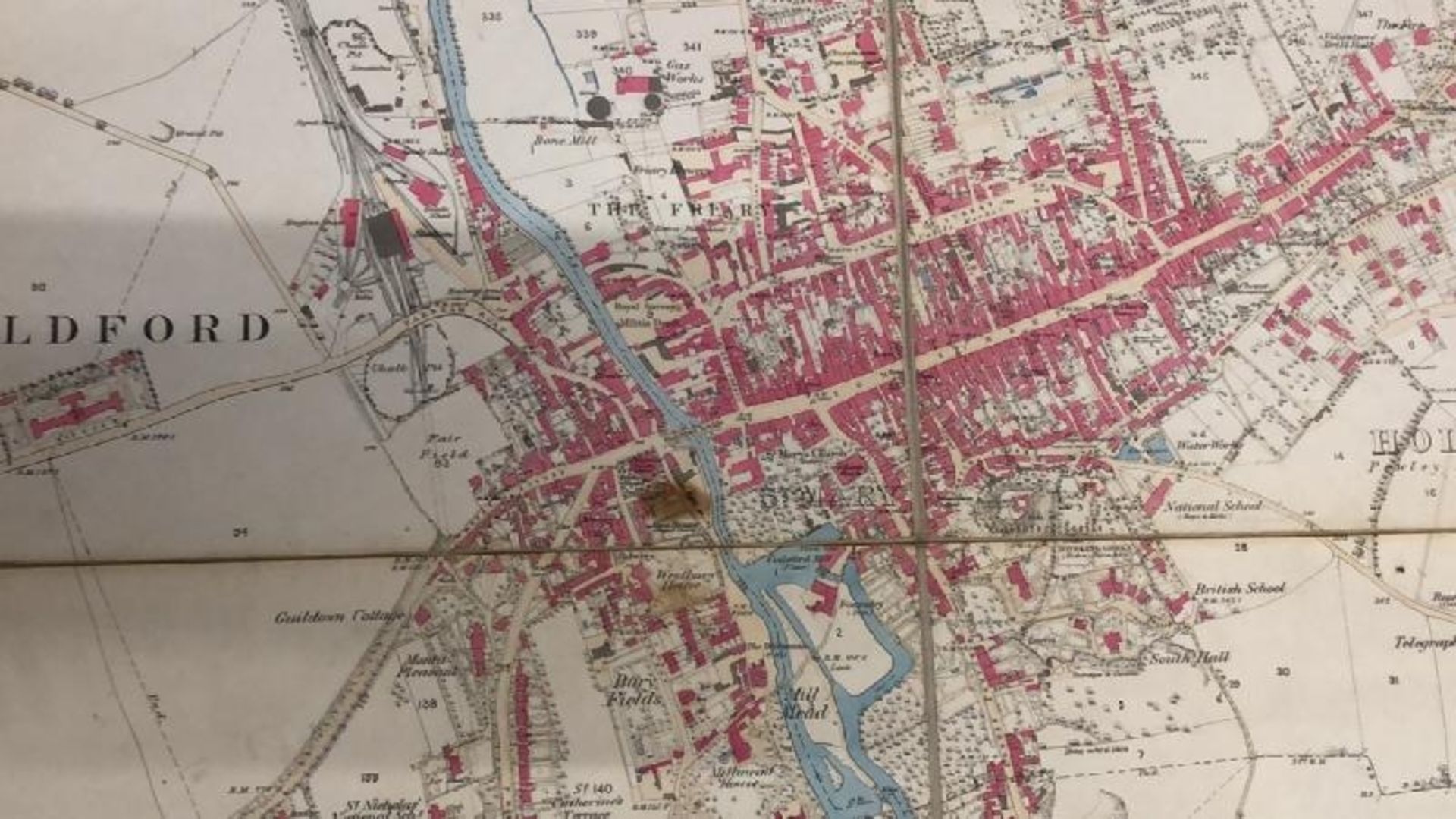 A large 25 inches to 1 mile scale map of Guildford, surveyed in 1827, 202.5cm x 134.5cm opened, - Image 14 of 16
