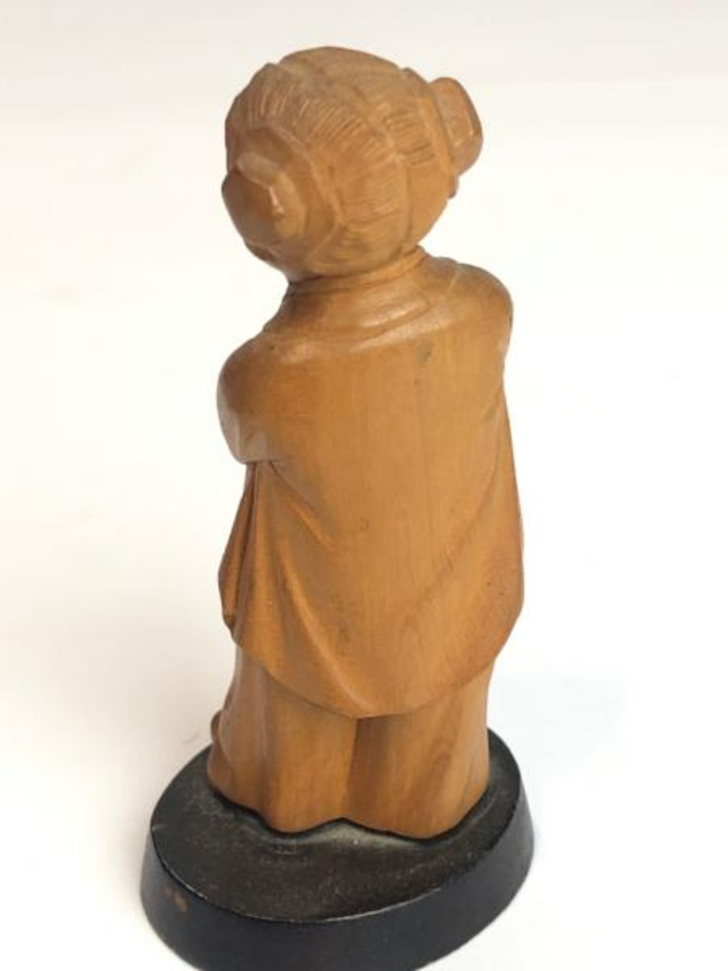 Three Chinese carved wooden figures of children, tallest 9.5cm high, on wooden bases with a hardwood - Image 3 of 8