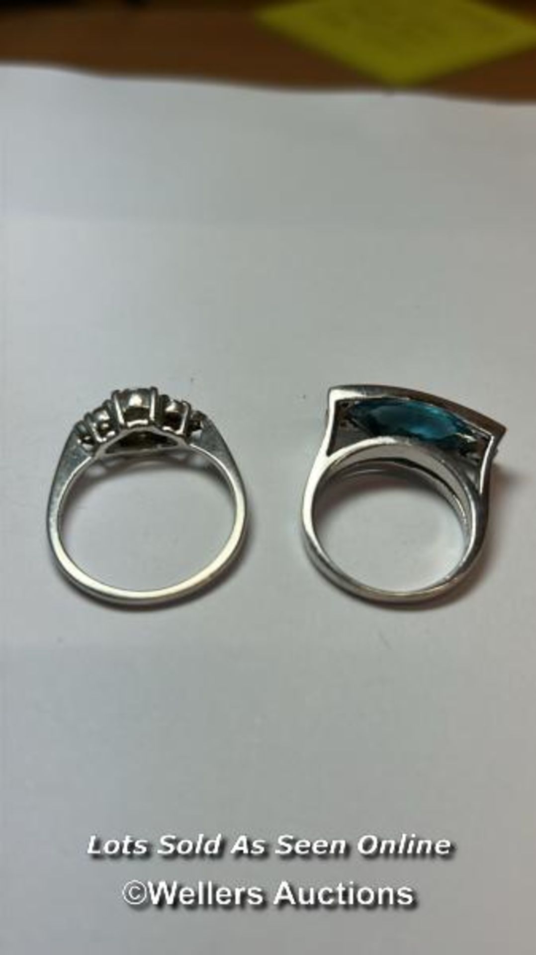 Two rings stamped 925 for silver, one set with blue and white cubic zirconia, ring size N, the other - Bild 5 aus 5