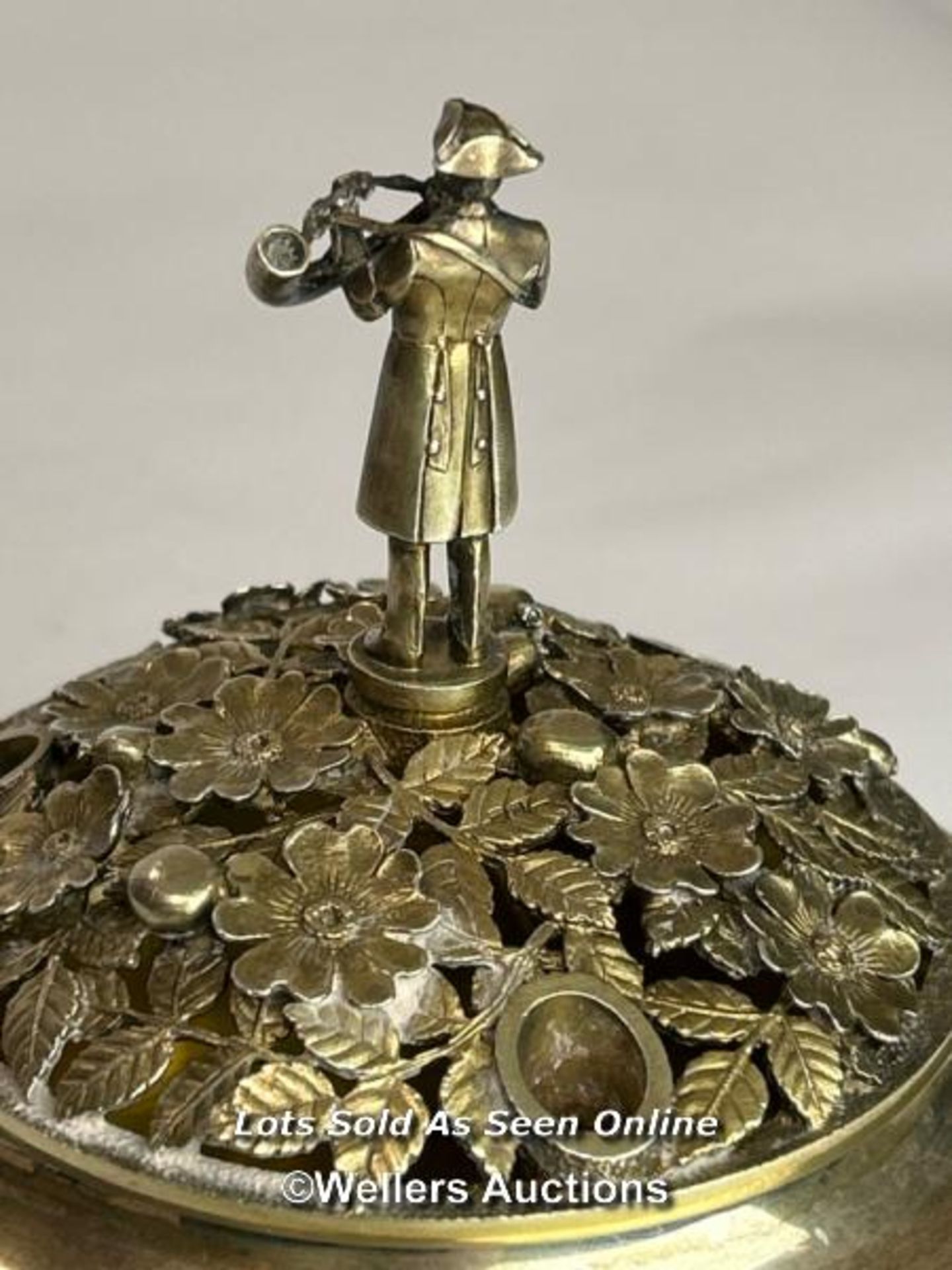 A silver & silver gilt "Ripon" centrepiece by Hector Miller, the pierced foliate top surmounted by a - Image 3 of 5
