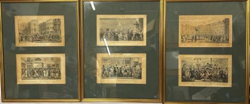 Three framed sets of engravings by Sherwood Jones, each 23x14cm / AN58