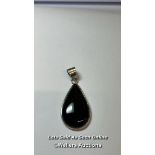 Black onyx pear drop pendant in metal stamped 925 for silver. Length 5cm / SF