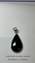 Black onyx pear drop pendant in metal stamped 925 for silver. Length 5cm / SF