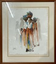 Wallace Hulley (b.1931, South Africa) original watercolour of women and a child, signed, 47x56cm