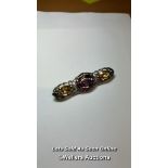 Silver and marcasite bar brooch with amethyst citrines / SF