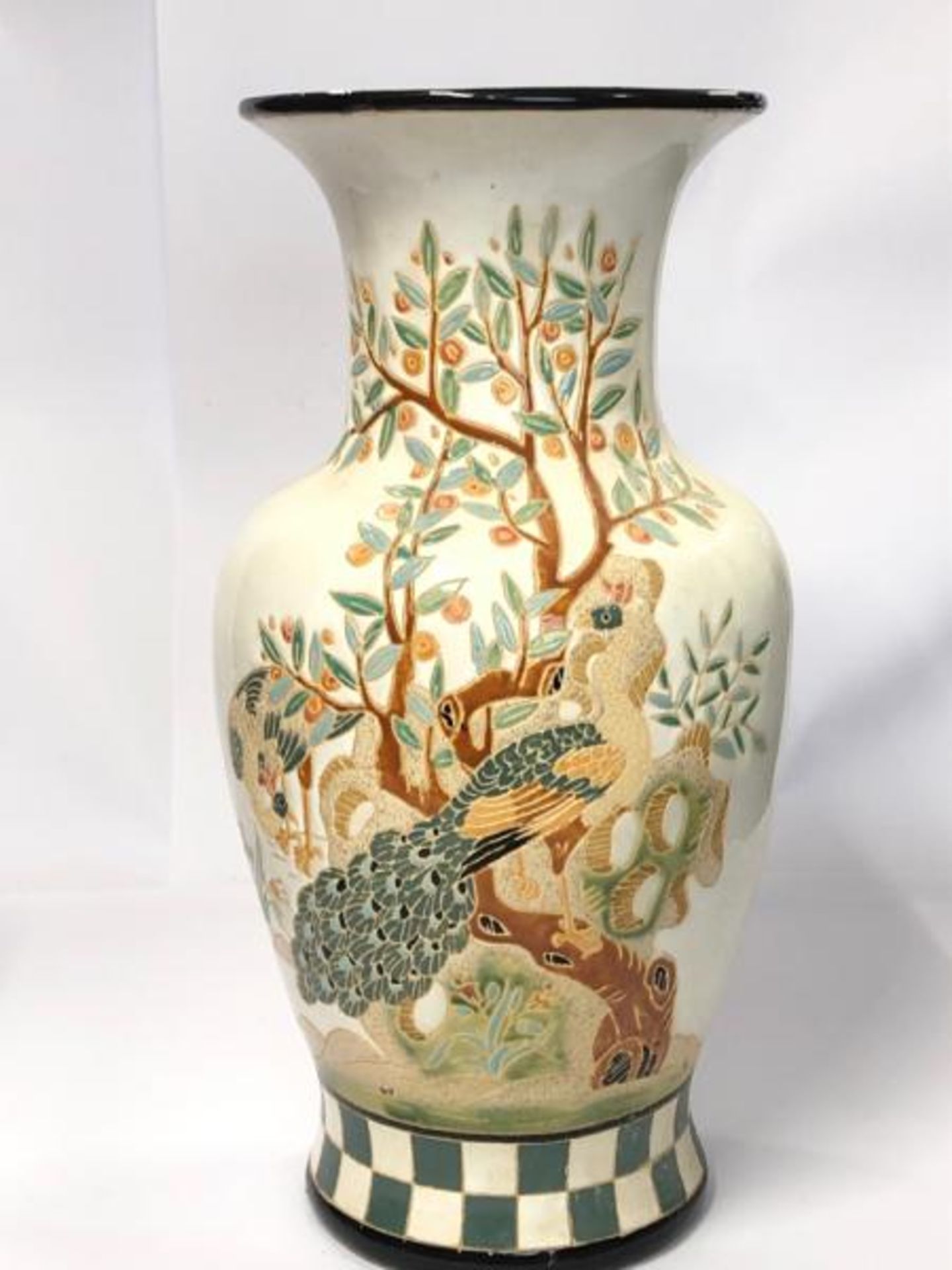 Six assorted vases including a large floor vase decorated with peacocks, 55cm high and a pair of - Image 2 of 14