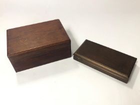 Two wooden trinket boxes including one Chinese mahogany with inlaid design and silk embroidered