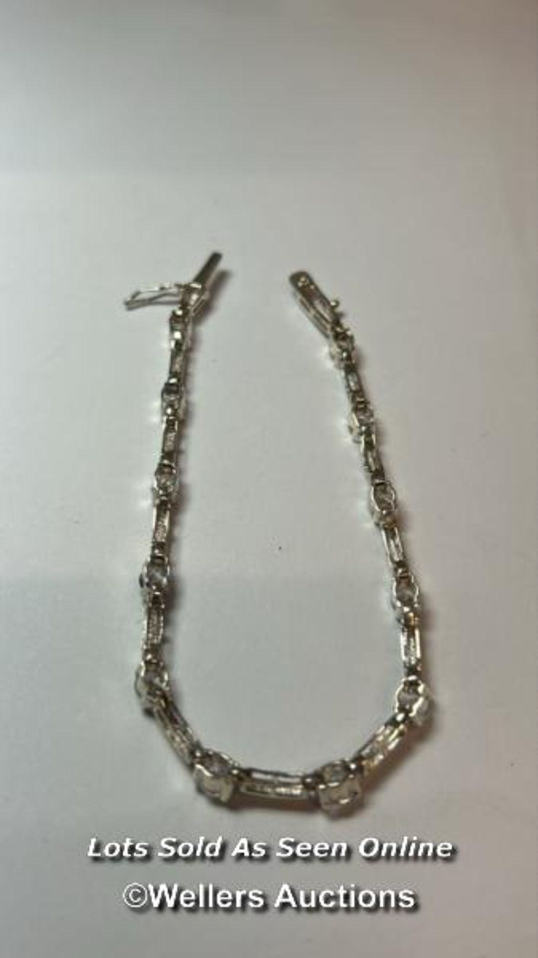 Hallmarked silver bracelet set with cubic zirconia, length 18cm / SF - Image 2 of 3