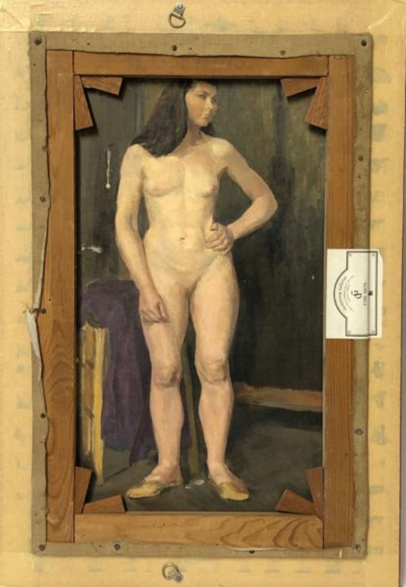 Helen Collins (1921-1990) "Potato Harvest" oil on canvas with a nude study on the verso likely to be - Image 5 of 7