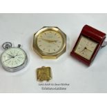 Vintage Nero stop watch, two small clocks by Looping and a small travel alarm clock by Doxa (4) /