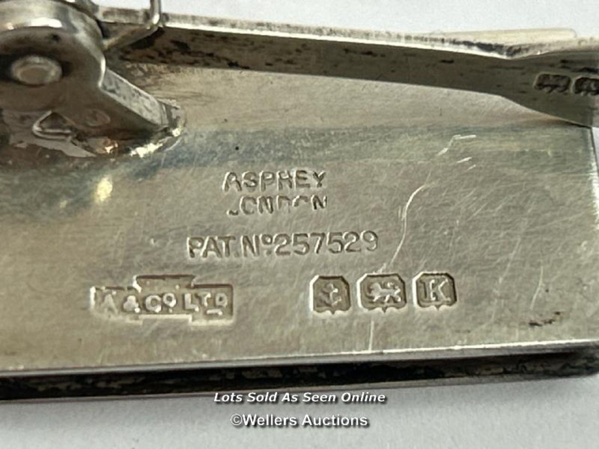 Asprey & Co Patent silver lever bookmark, PAT No 257529, Birmingham 1934, 6.5cm long, 9g / SF - Image 2 of 4