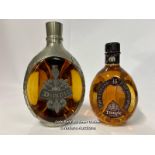 Dimple Haig 12yr whisky in decorative pewter bottle (opened) with a bottle of Dimple 15yr whisky,