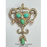 Early 20th Century turquoise and split pearl brooch with articulated drop. Dimensions approx 4.5cm x