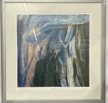 Framed & glazed abstract print "Downland Walk" By Peter Iden, limited edition no.1/195, 63 x 64.5cm