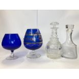 Assorted glassware to include decanters and large brandy glasses (4)
