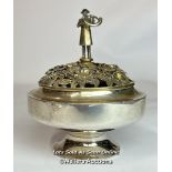 A silver & silver gilt "Ripon" centrepiece by Hector Miller, the pierced foliate top surmounted by a