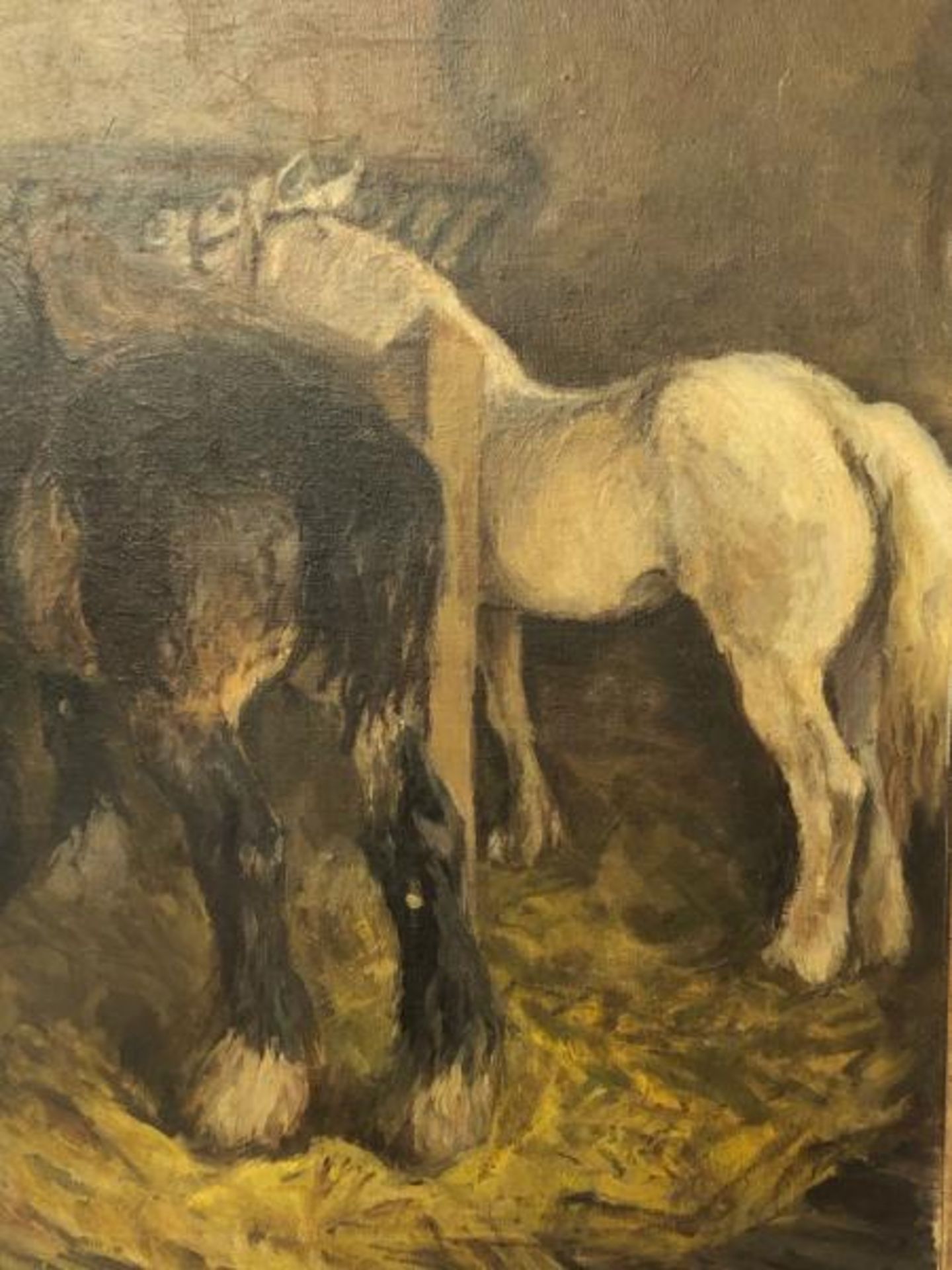 Helen Collins (1921 - 1990) " The Stables at Pursers Farm" possibly 2nd study , oil on canvas, - Image 3 of 7