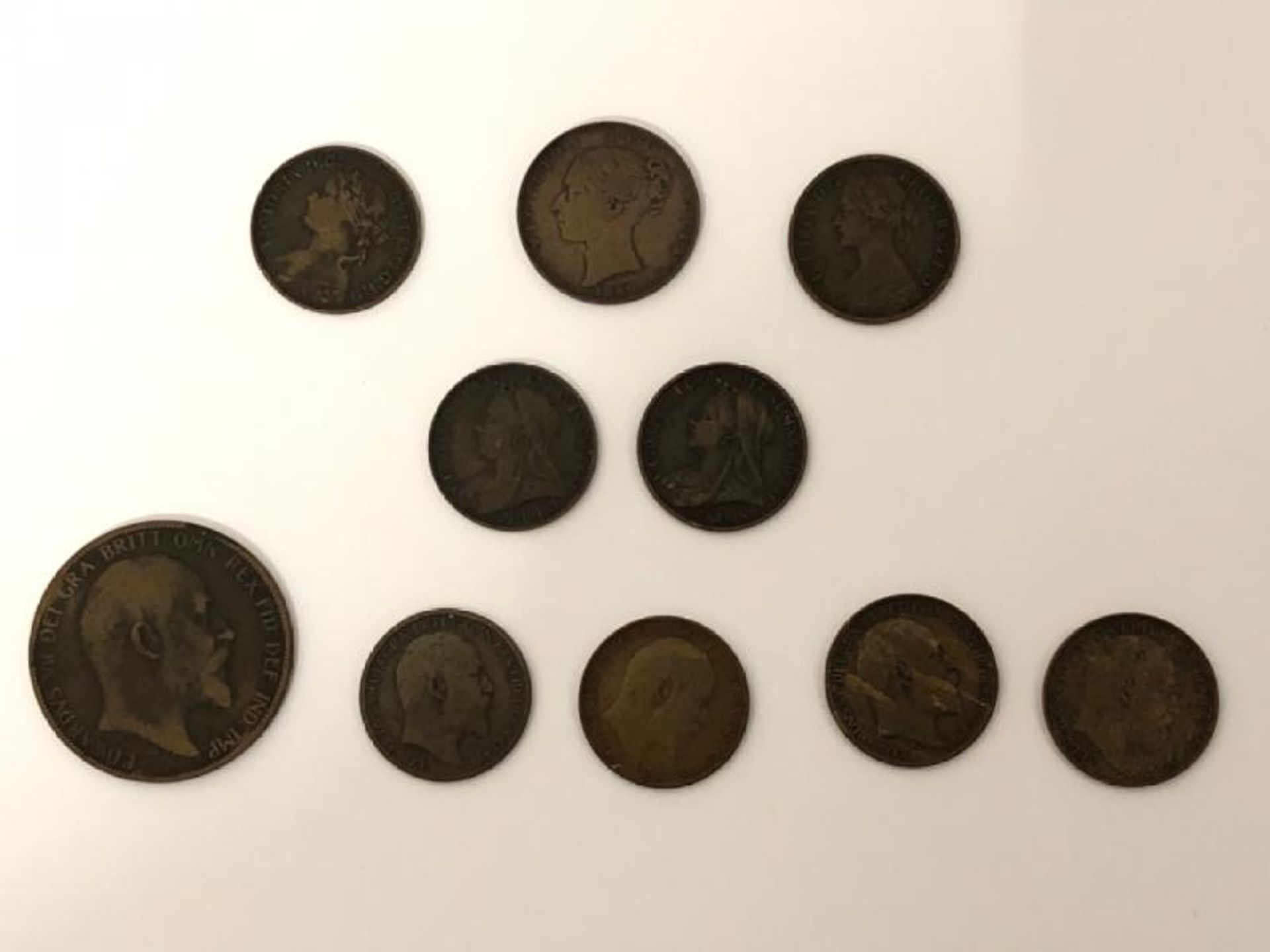 Five Queen Victoria coins dated 1840, 1879, 1862, 1898 and 1900 with five Edward VII coins / AN9
