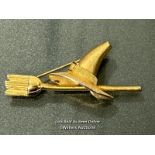 Rare vintage Trifari witches hat & broom brooch, 6cm long, 11g / SF