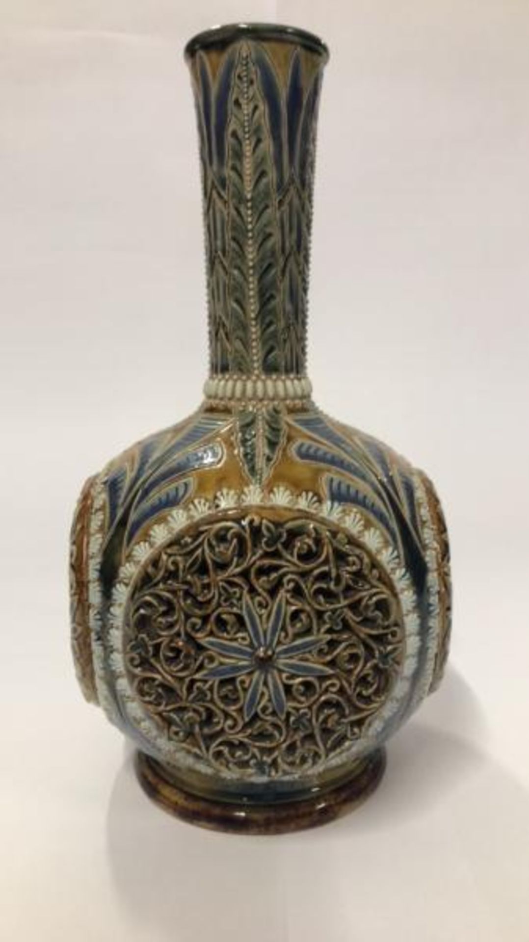 *Victorian Royal Doulton Emily Stormer stoneware bottle vase, stamped 1879, 27.5cm high (lot subject - Image 2 of 8