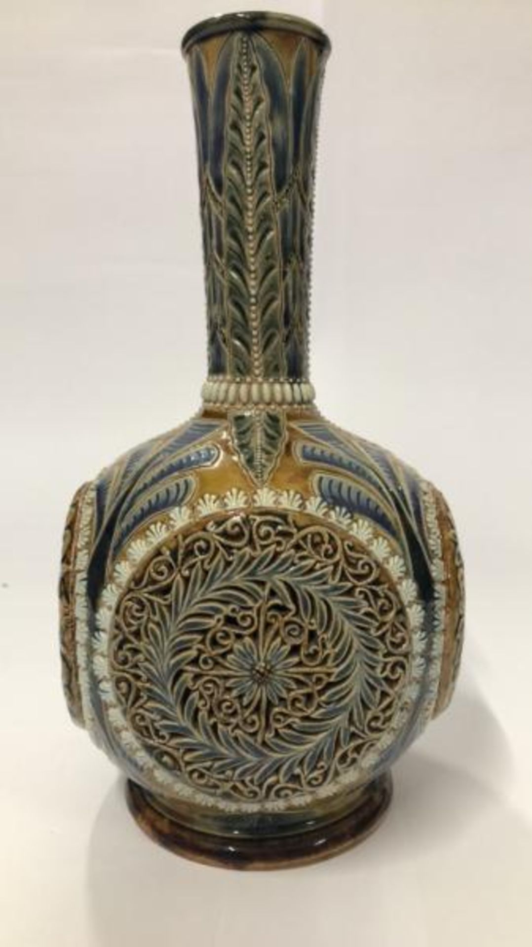 *Victorian Royal Doulton Emily Stormer stoneware bottle vase, stamped 1879, 27.5cm high (lot subject - Image 4 of 8