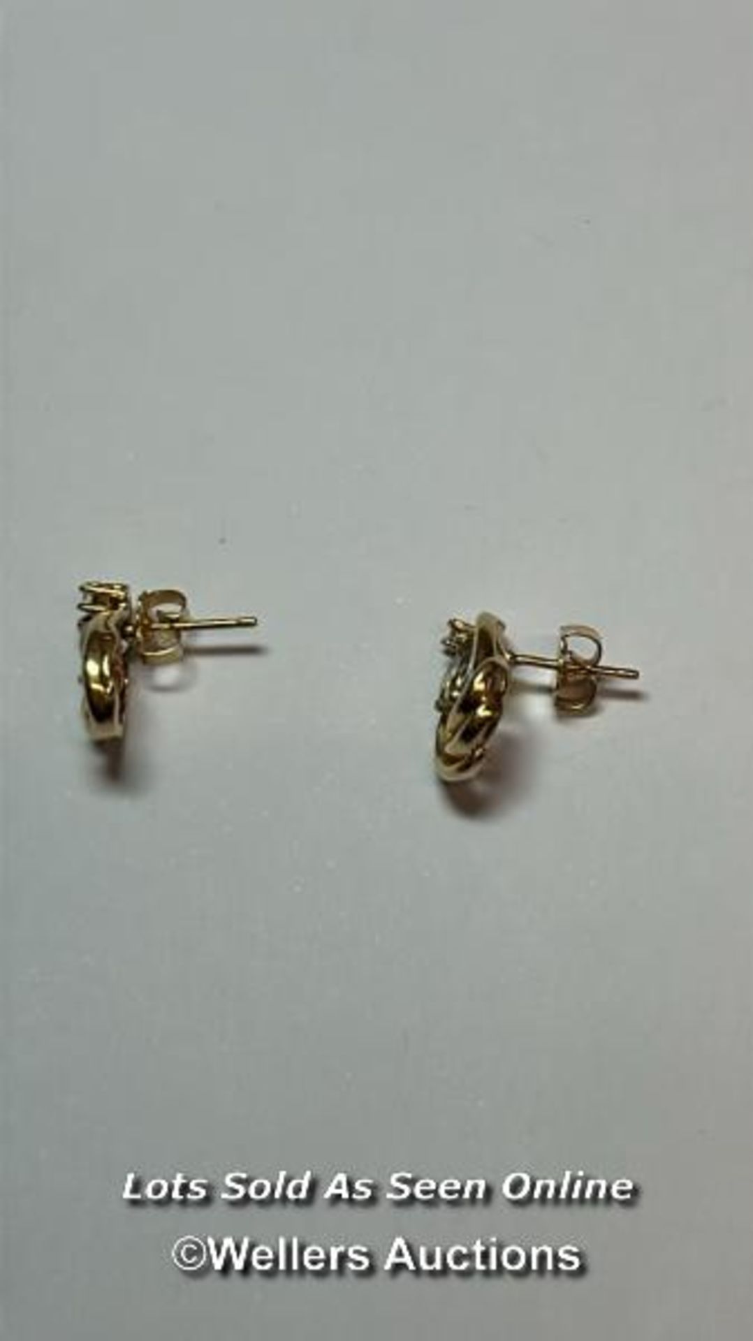 14ct gold and diamonf aquamarine coloured gemstone earings, weight 3.25g / SF - Image 3 of 5