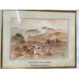 Harry Woods (1842 - 1921) watercolour landscape of a stream with hills, signed, 55 x 38cm