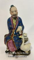 Vintage porcelain figure of a wise man and Goose, 23cm high / AN9