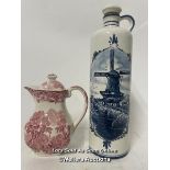 Delft lidded bottle and Wedgewood Enoch jug, both in good condition / AN8
