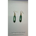 A pair of malachite simulant and gold plated hook earings. Length of drop 5.5cm / SF