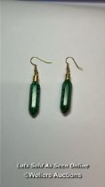 A pair of malachite simulant and gold plated hook earings. Length of drop 5.5cm / SF