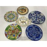 Six decorative hand painted plates, largest 31cm diameter / AN13