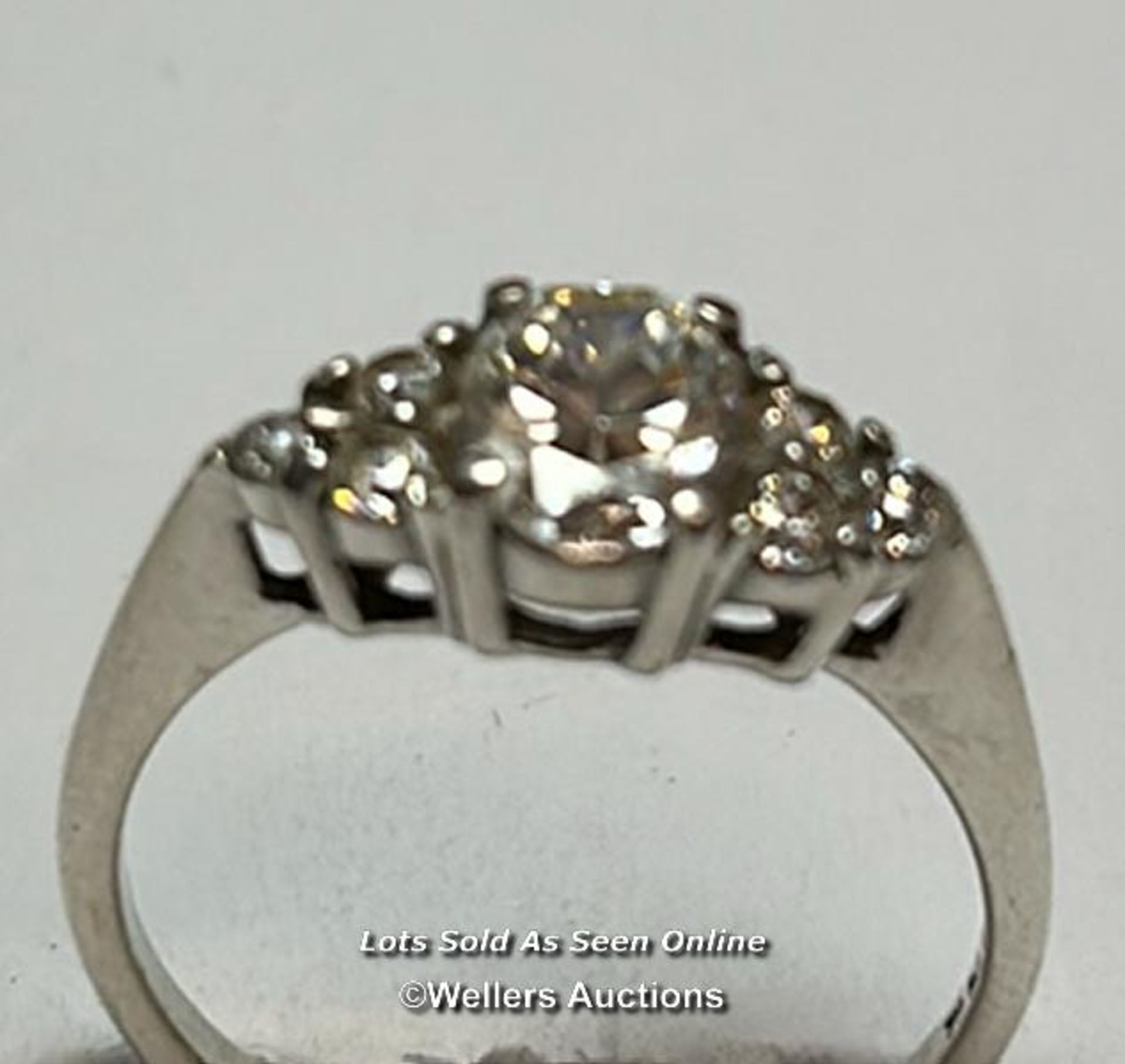 Two rings stamped 925 for silver, one set with blue and white cubic zirconia, ring size N, the other - Bild 3 aus 5