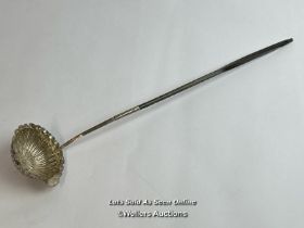 White metal toddy ladle, the bowl shaped as a flower, 35cm long / AN17